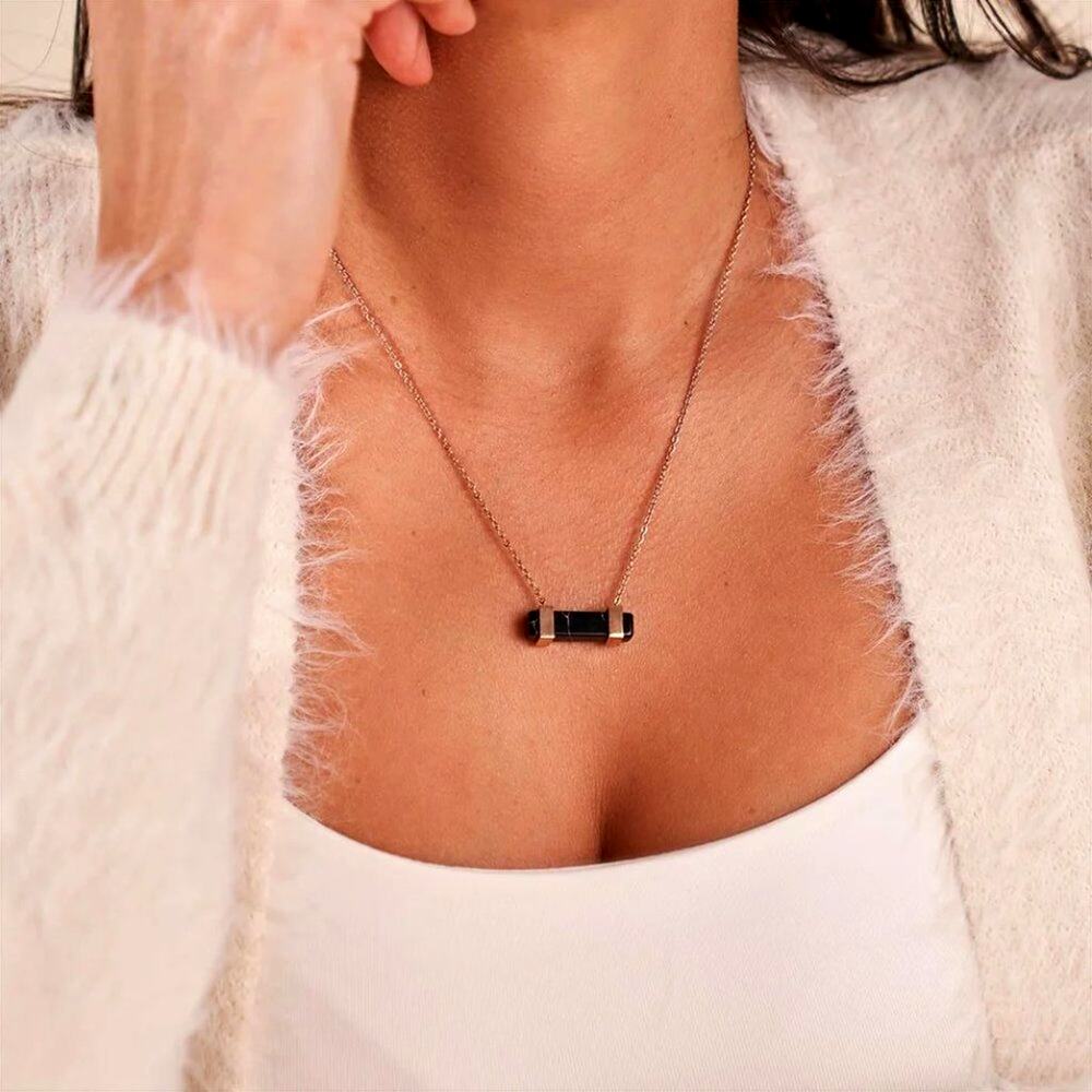 Nogu Black Agate | Rose Gold | Gemstone Bar Necklace